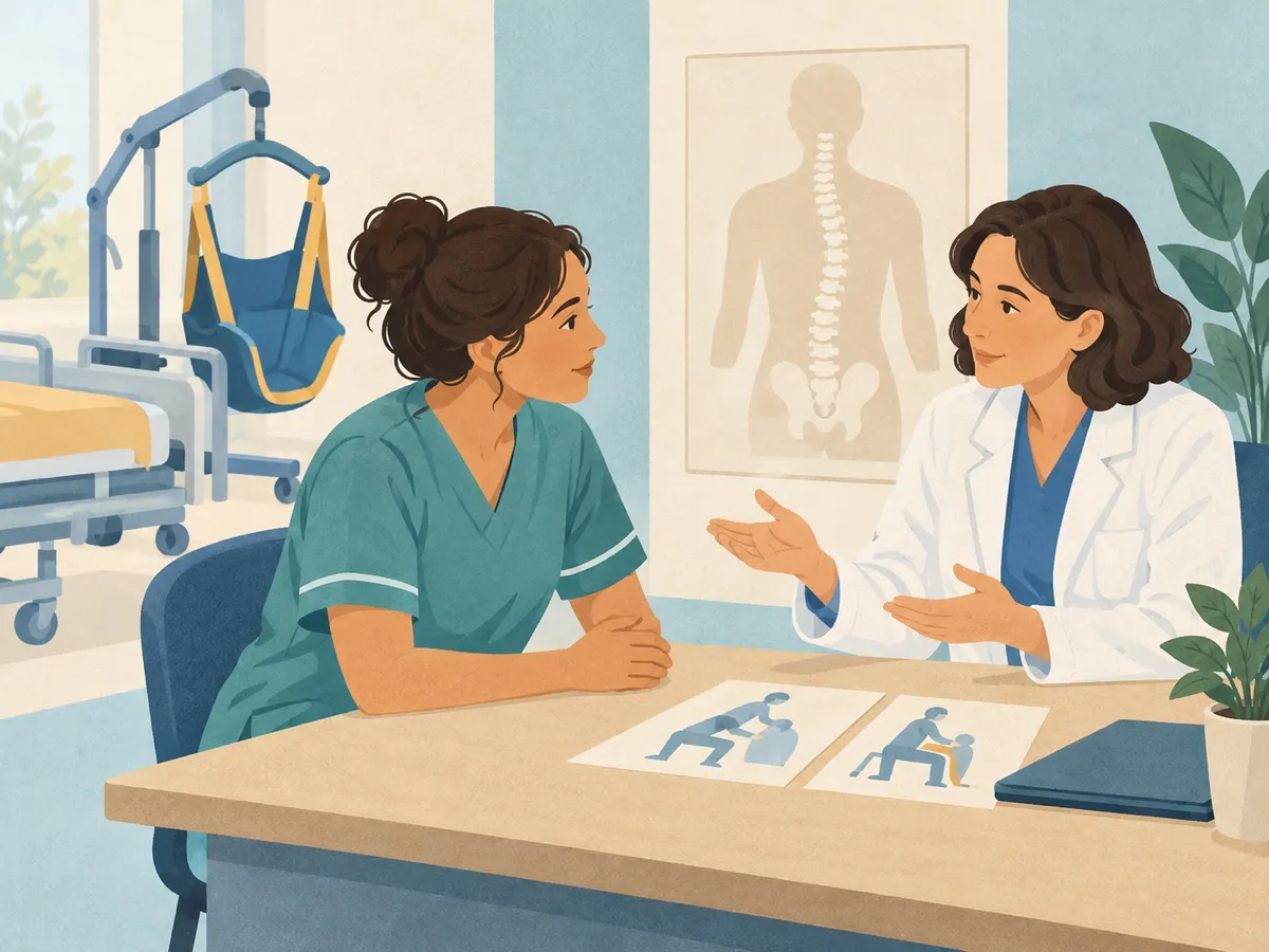 OSS parla con il medico competente del lavoro e degli ausili per proteggere la schiena