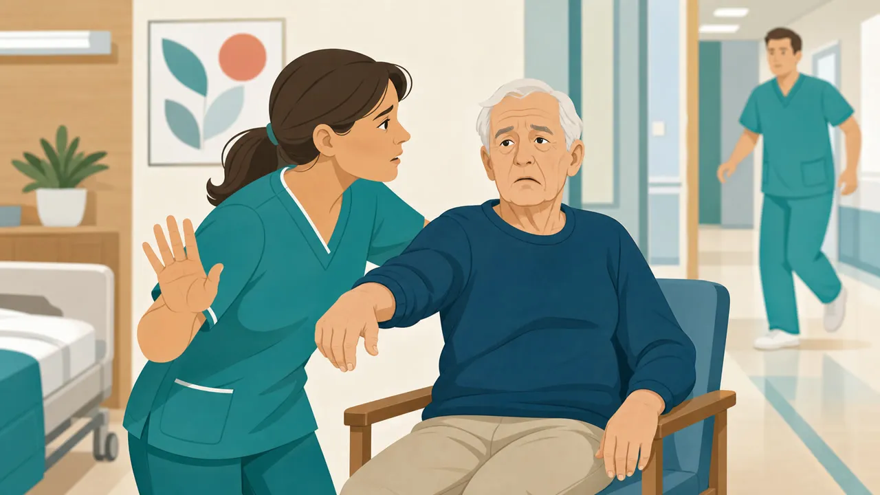 OSS che osserva segni di ipoglicemia e iperglicemia in una persona diabetica in ambiente assistenziale