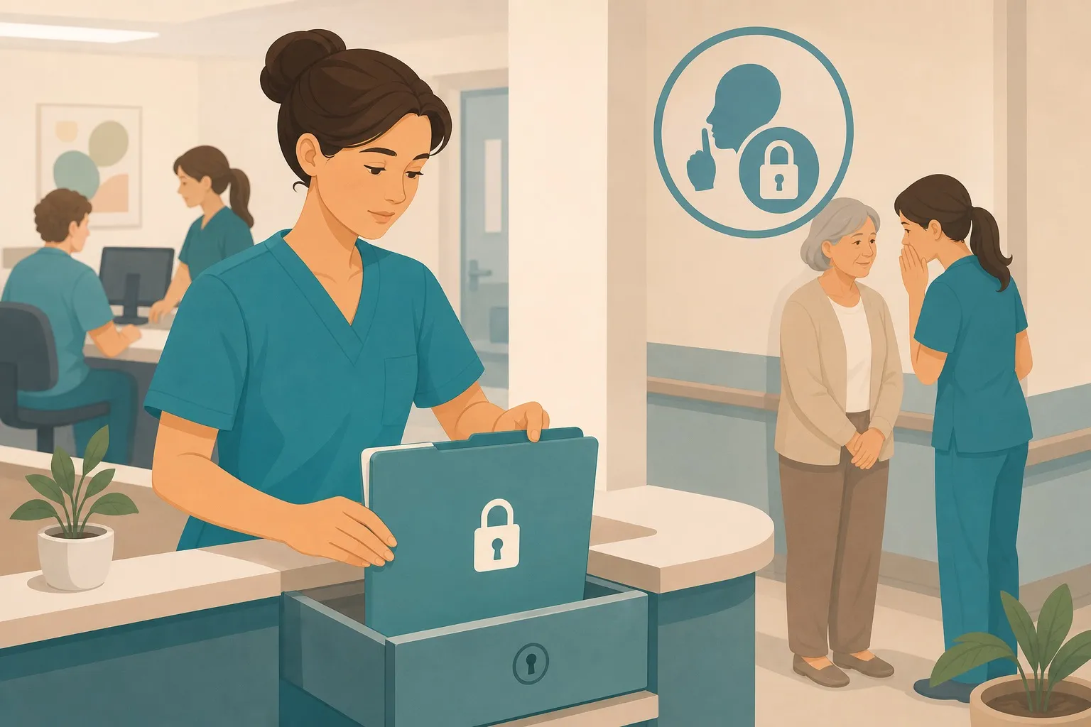 OSS che gestisce documenti con riservatezza simboleggiando il segreto professionale